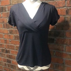 Ann Taylor short sleeve navy blouse. Size Medium Petite.